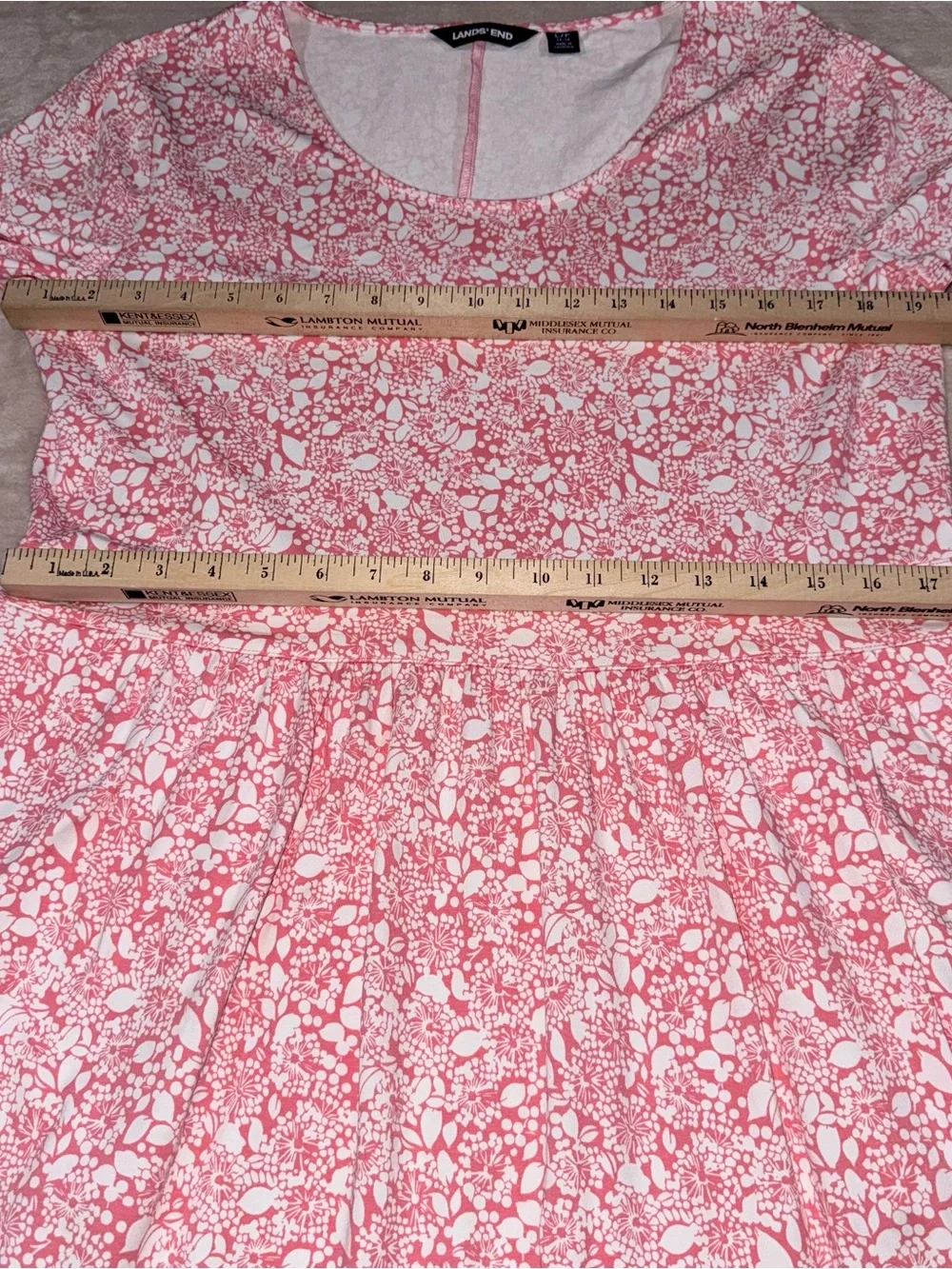 Lands' End Pink and White Floral-Print Midi Dress